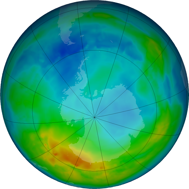 Antarctic ozone map for 17 May 2016